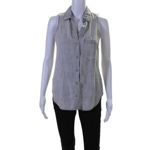 Bella Dahl Womens Front Pocket Sleeveless Collared Buttoned Blouse Gray Size XS